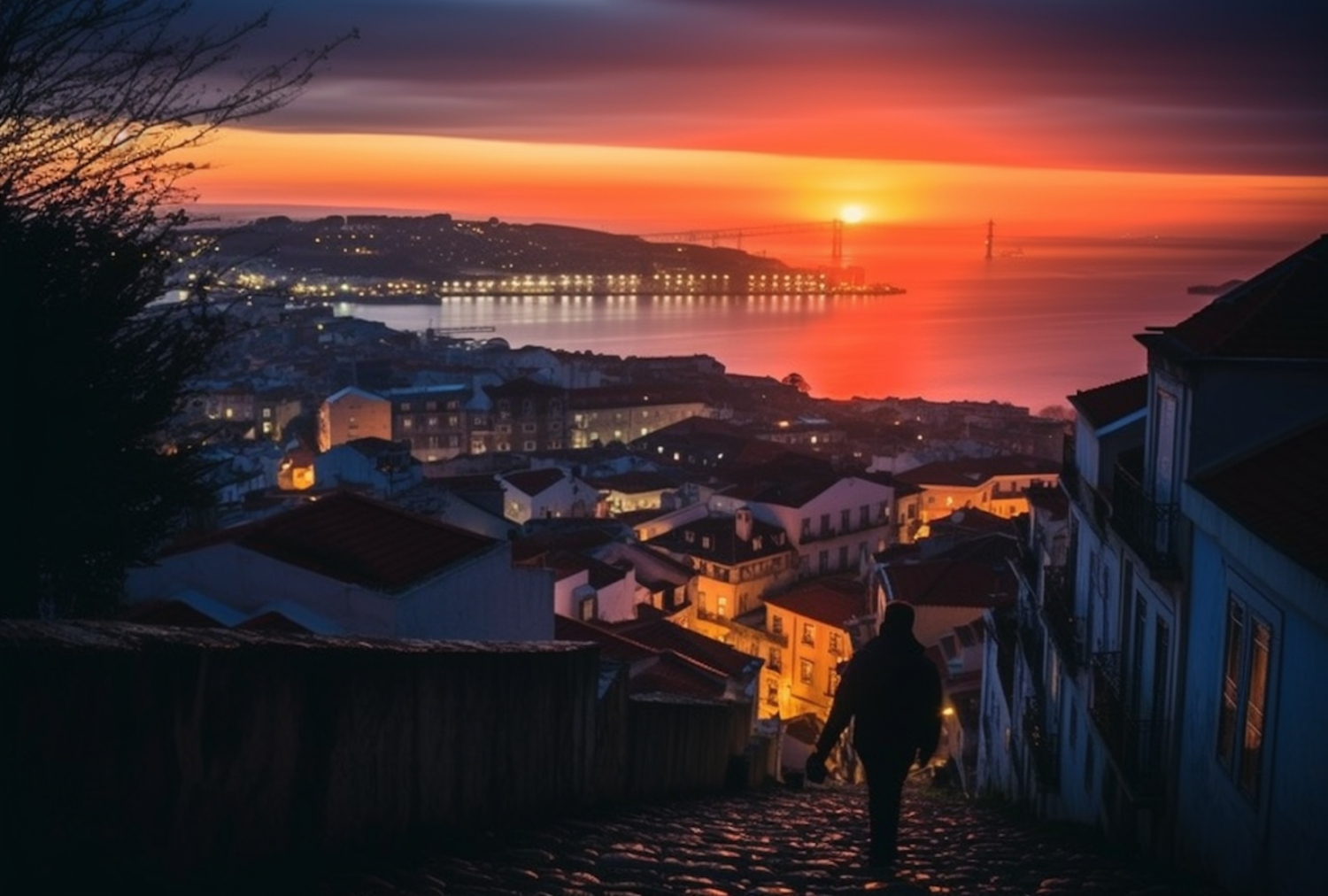 Solitary Dusk in the Coastal Town