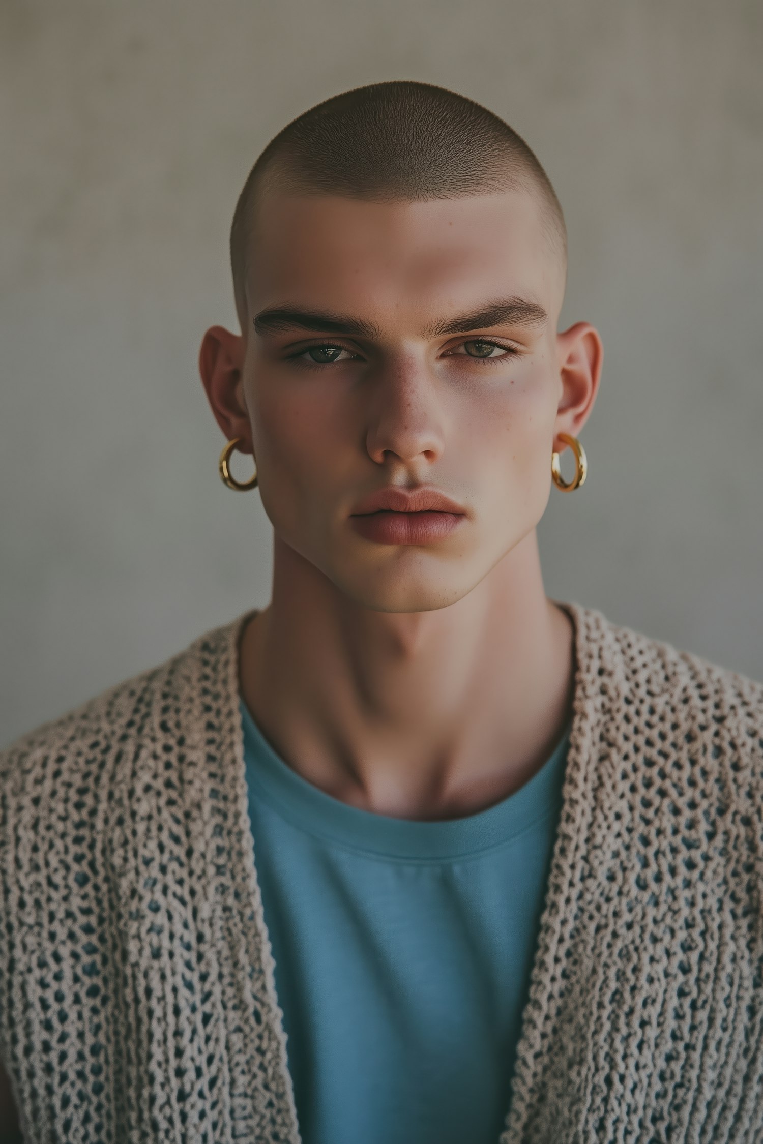 Portrait of a Person with Gold Hoop Earrings