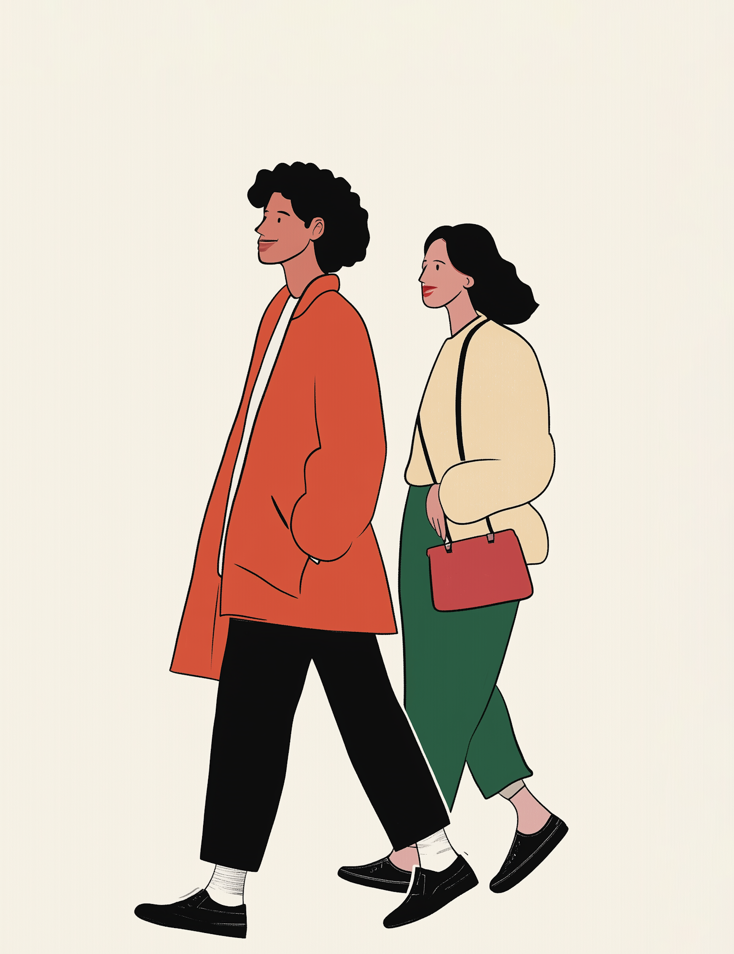 Stylized Minimalist Art of Couple Walking