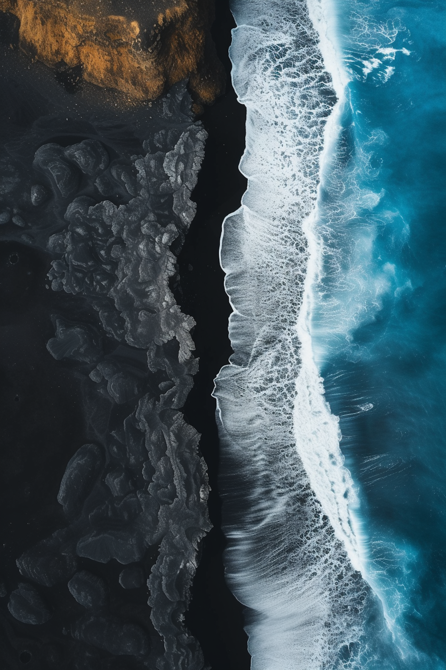 Aerial View of Volcanic Shoreline