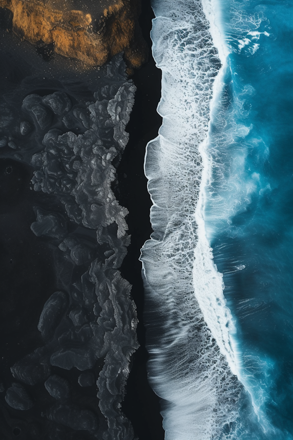 Aerial View of Volcanic Shoreline