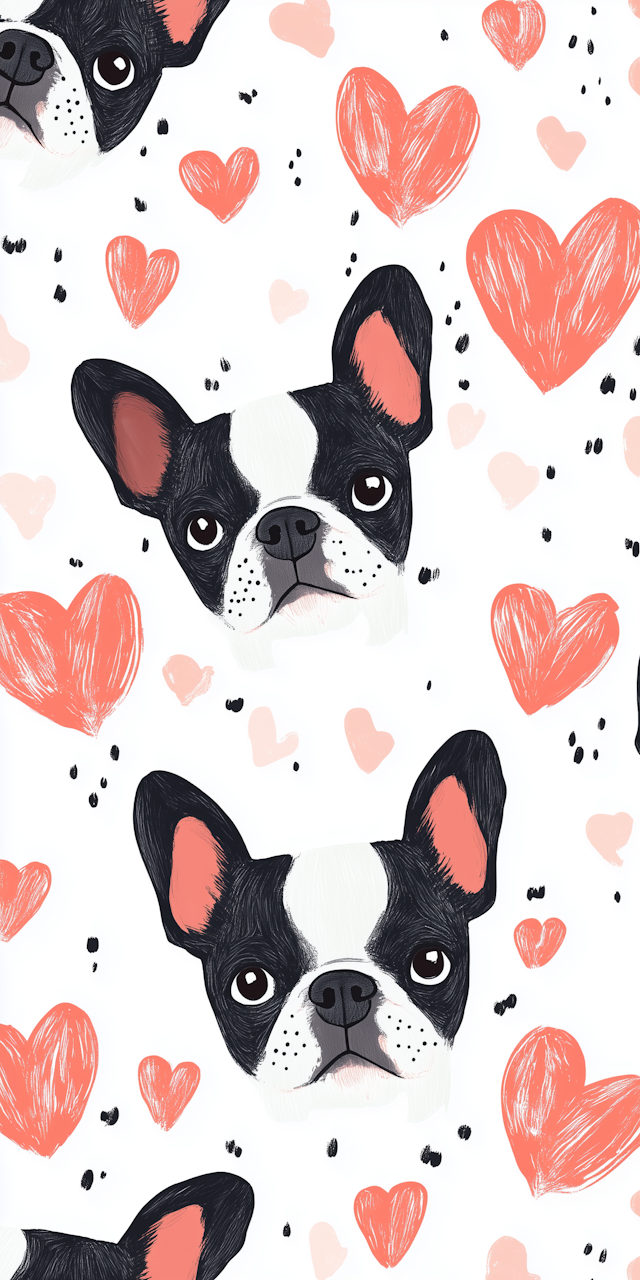 French Bulldog Pattern with Hearts