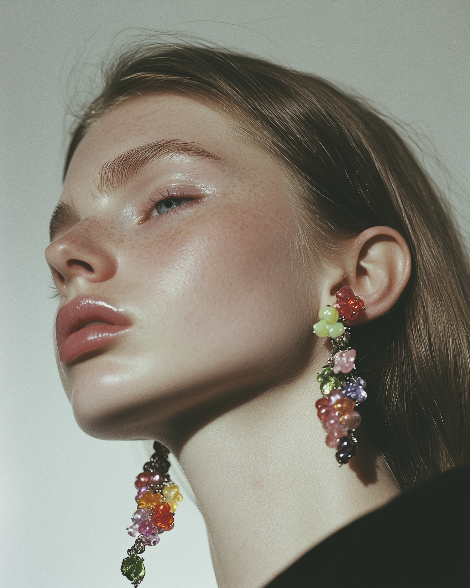 Profile of a Young Woman with Colorful Earrings