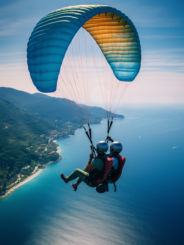 Sunrise Tandem Paragliding Over Serene Coastline