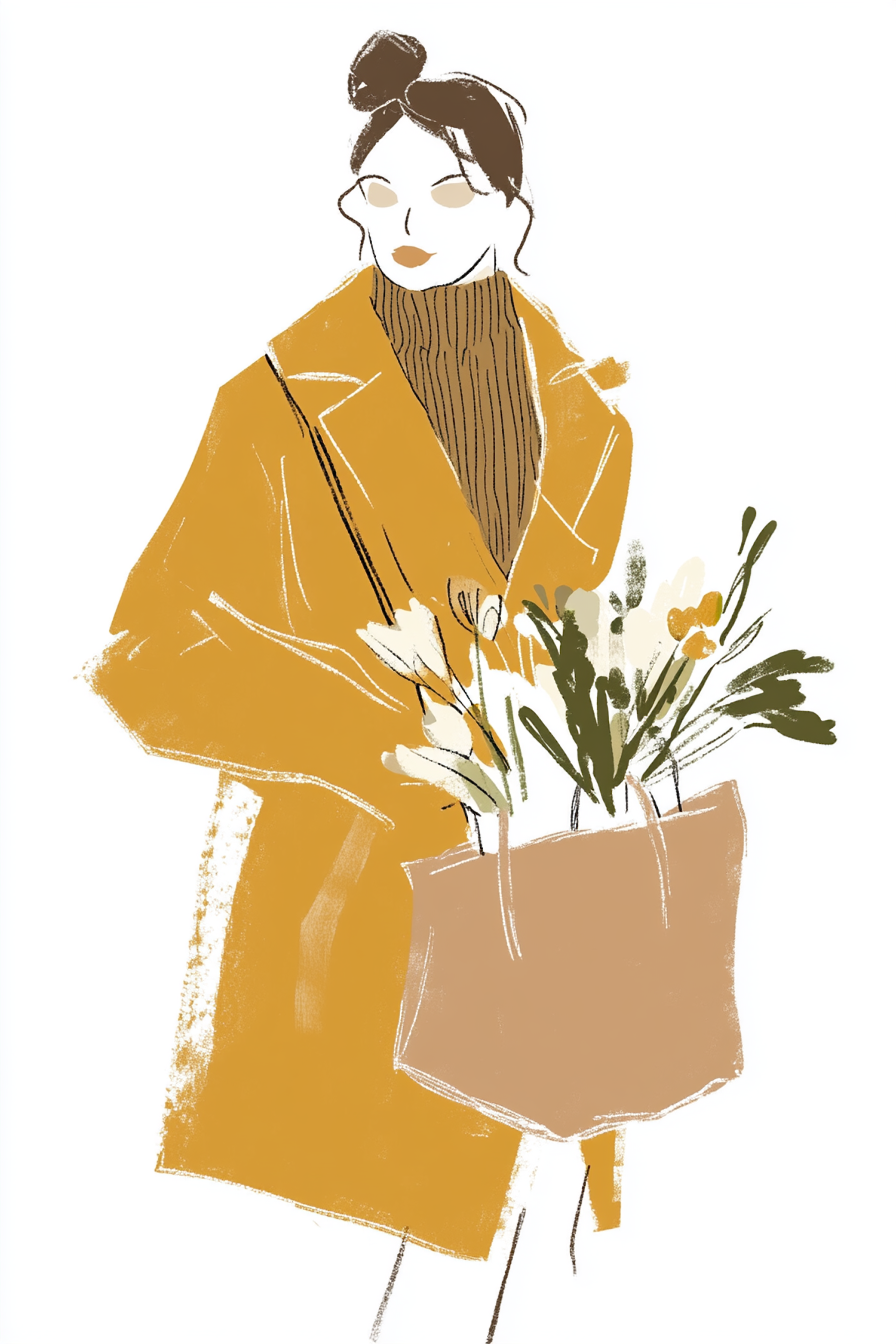 Stylized Illustration of Person with Flowers