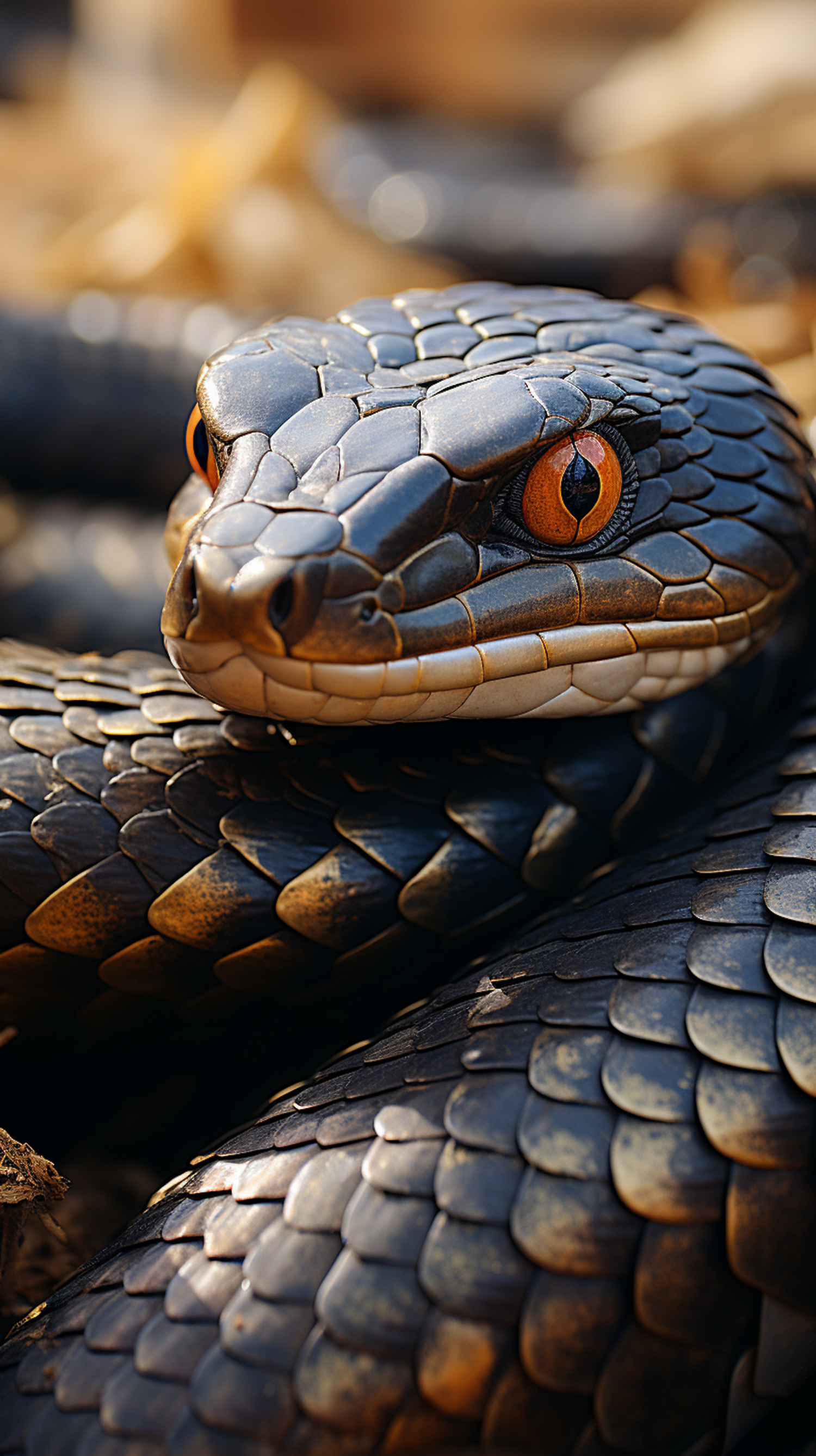 Metallic Gaze: The Intense Portrait of a Gunmetal Blue Snake