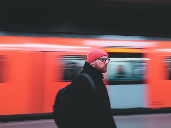 Man Walking in Front of Moving Train