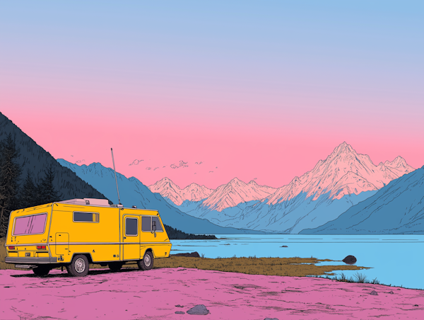 Yellow Camper Van at Dawn/Dusk