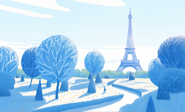 Serene Park Scene with Eiffel Tower