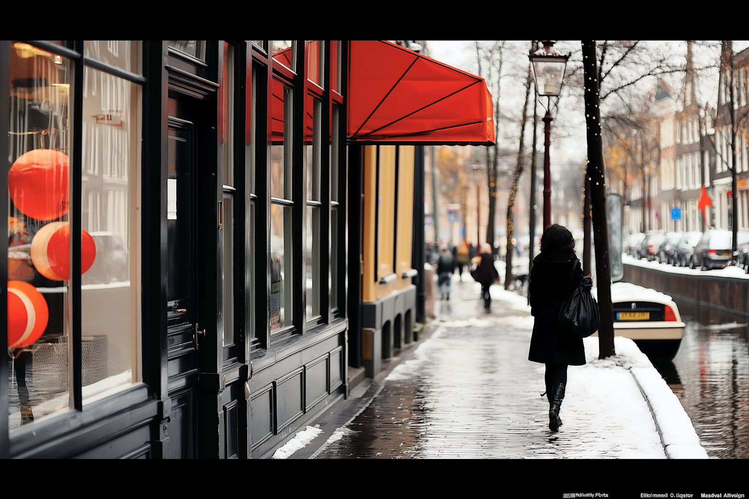 Wintery Urban Scene with Lone Woman