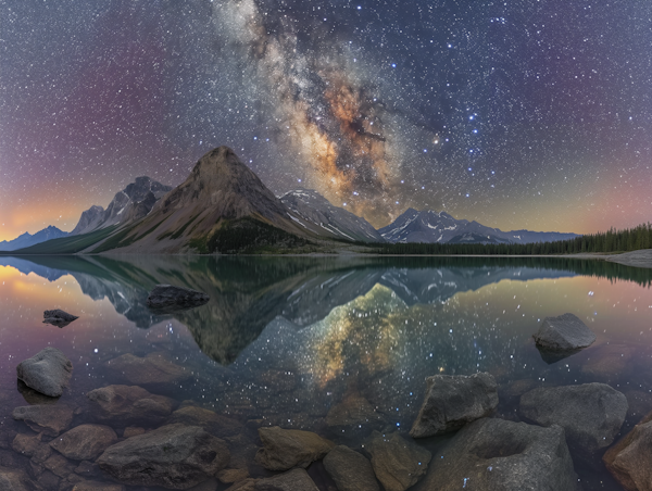Starry Night Sky Over Mountain Lake
