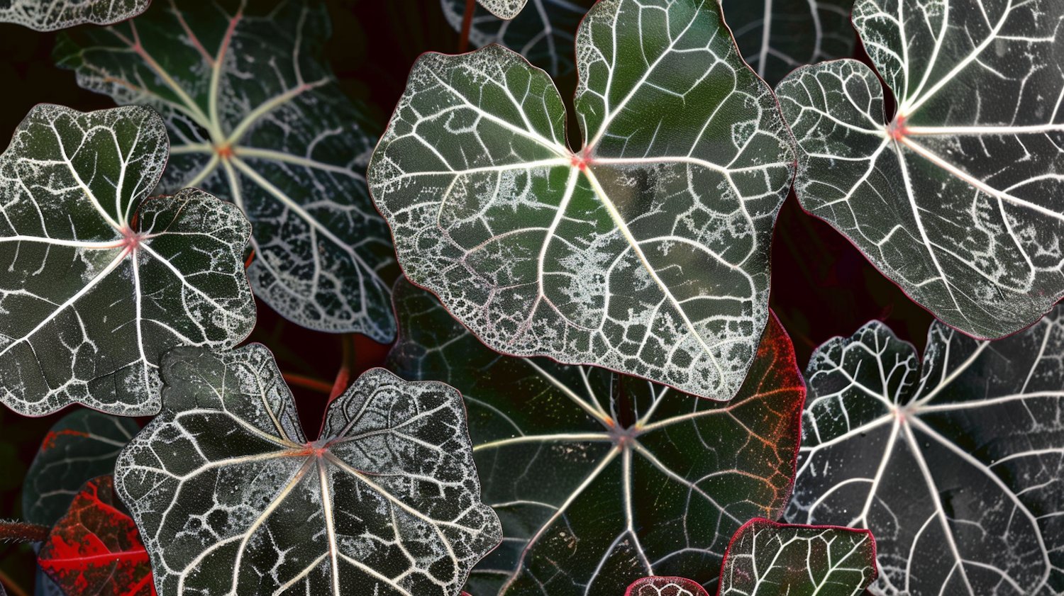 Heart-Shaped Leaves with White Veins