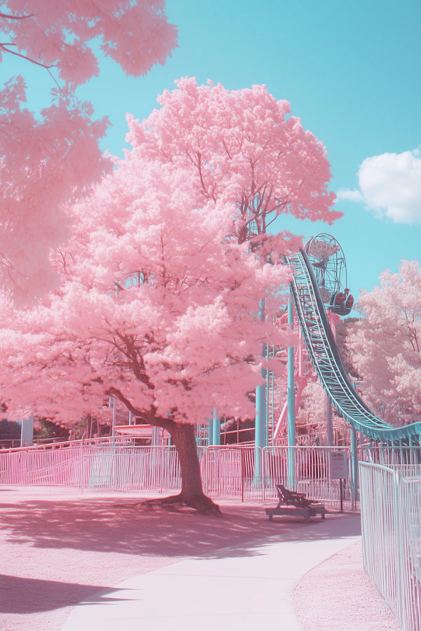 Surreal Pink Trees and Roller Coaster
