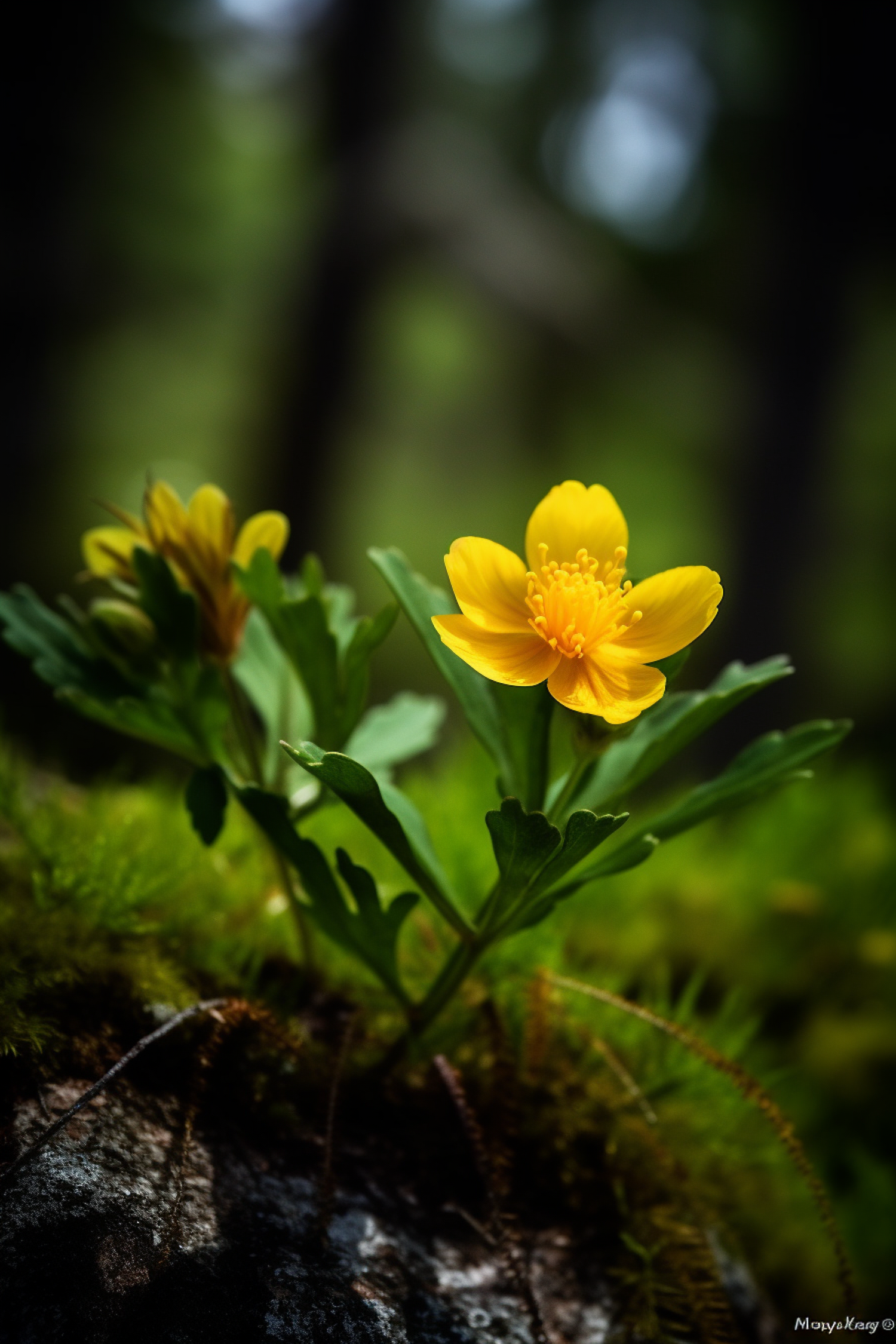 Vibrant Yellow Wildflowers in Forest