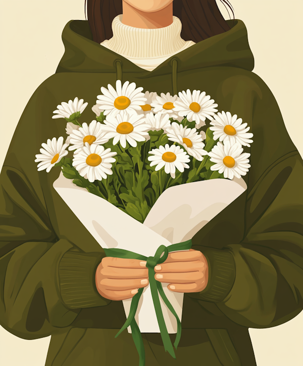 Stylized Portrait with White Daisies