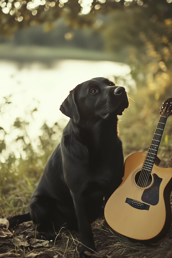 Labrador and Guitar in Nature