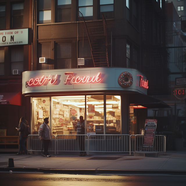 Dusk at Scotty's: Urban Evening at the Donut Shop