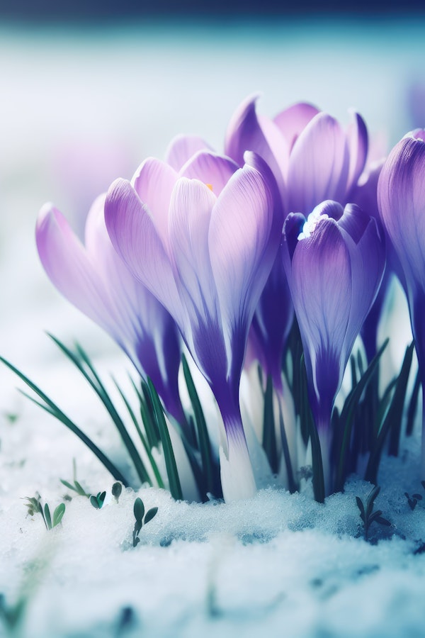 Purple Crocuses in Snow