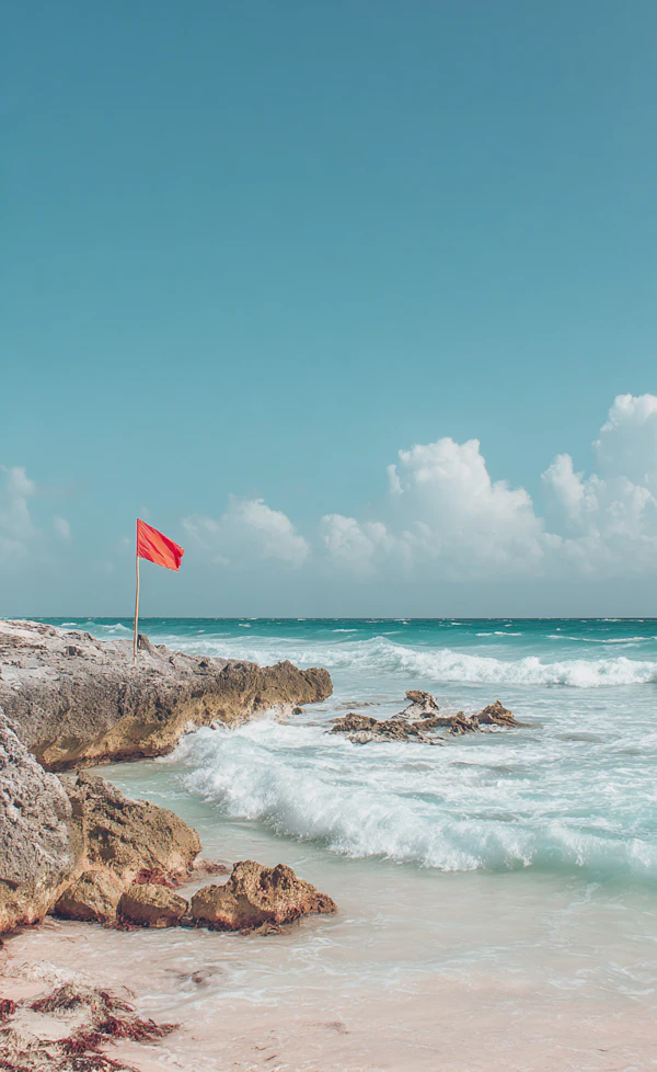 Seashore with Red Flag