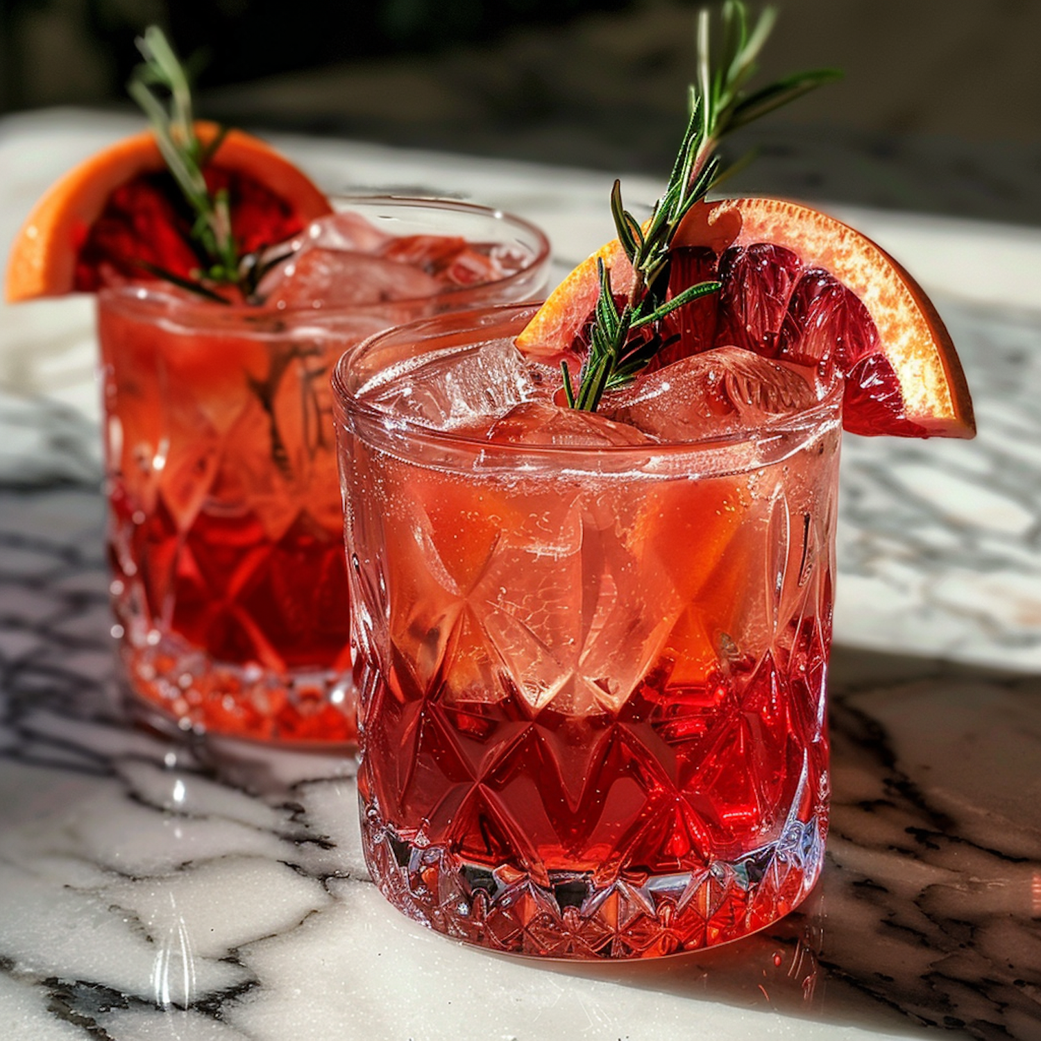 Elegant Red Cocktails on Marble Countertop