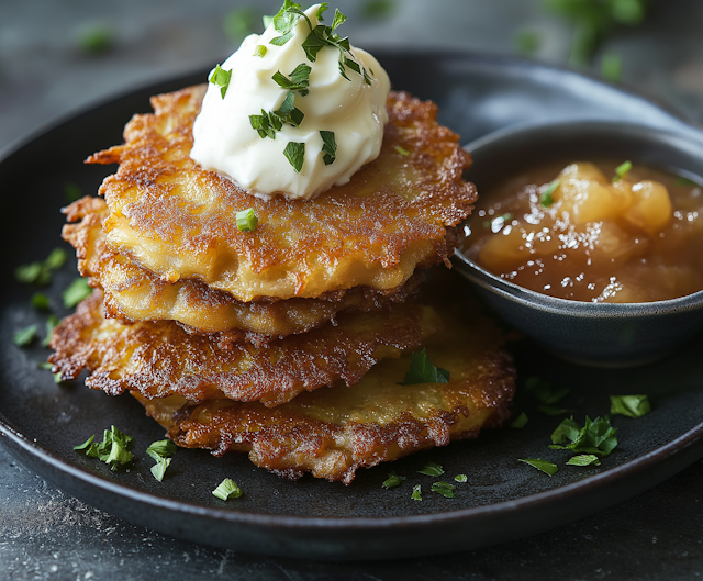 Potato Pancakes with Sour Cream and Applesauce