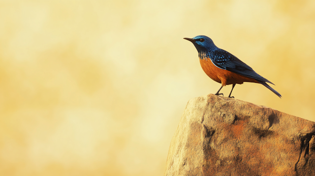 Vivid Blue and Orange Bird on Rock