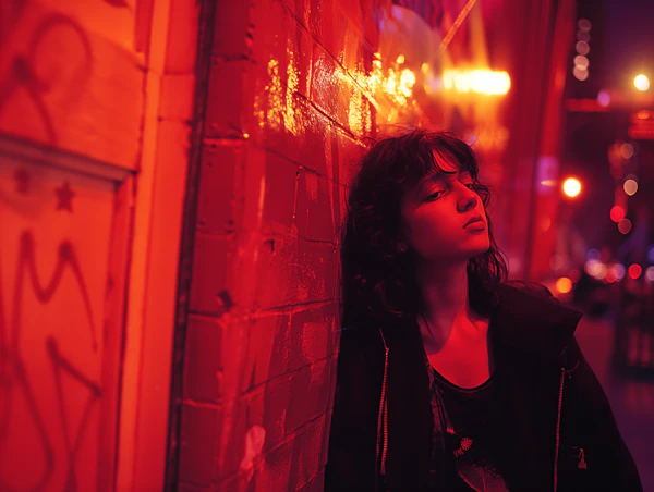 Urban Solitude in Crimson Glow