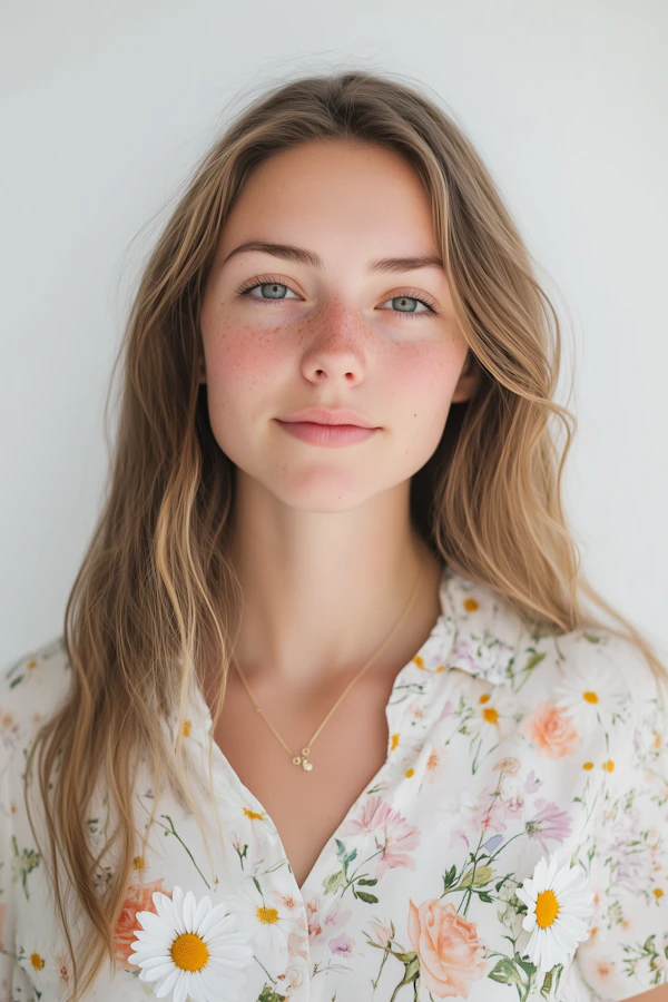 Portrait of a Young Woman with Floral Blouse
