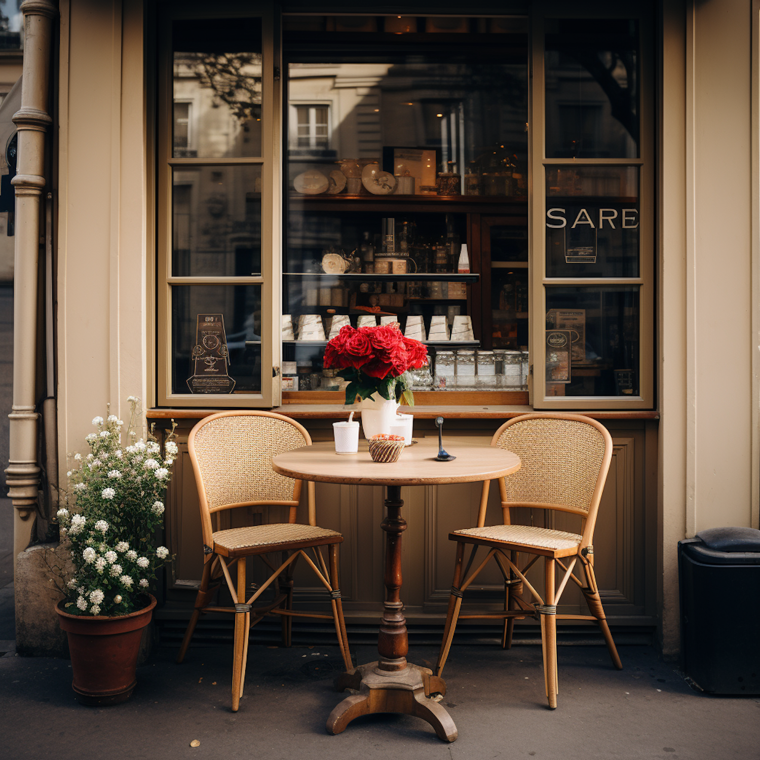 European Charm Café with Rose Centerpiece