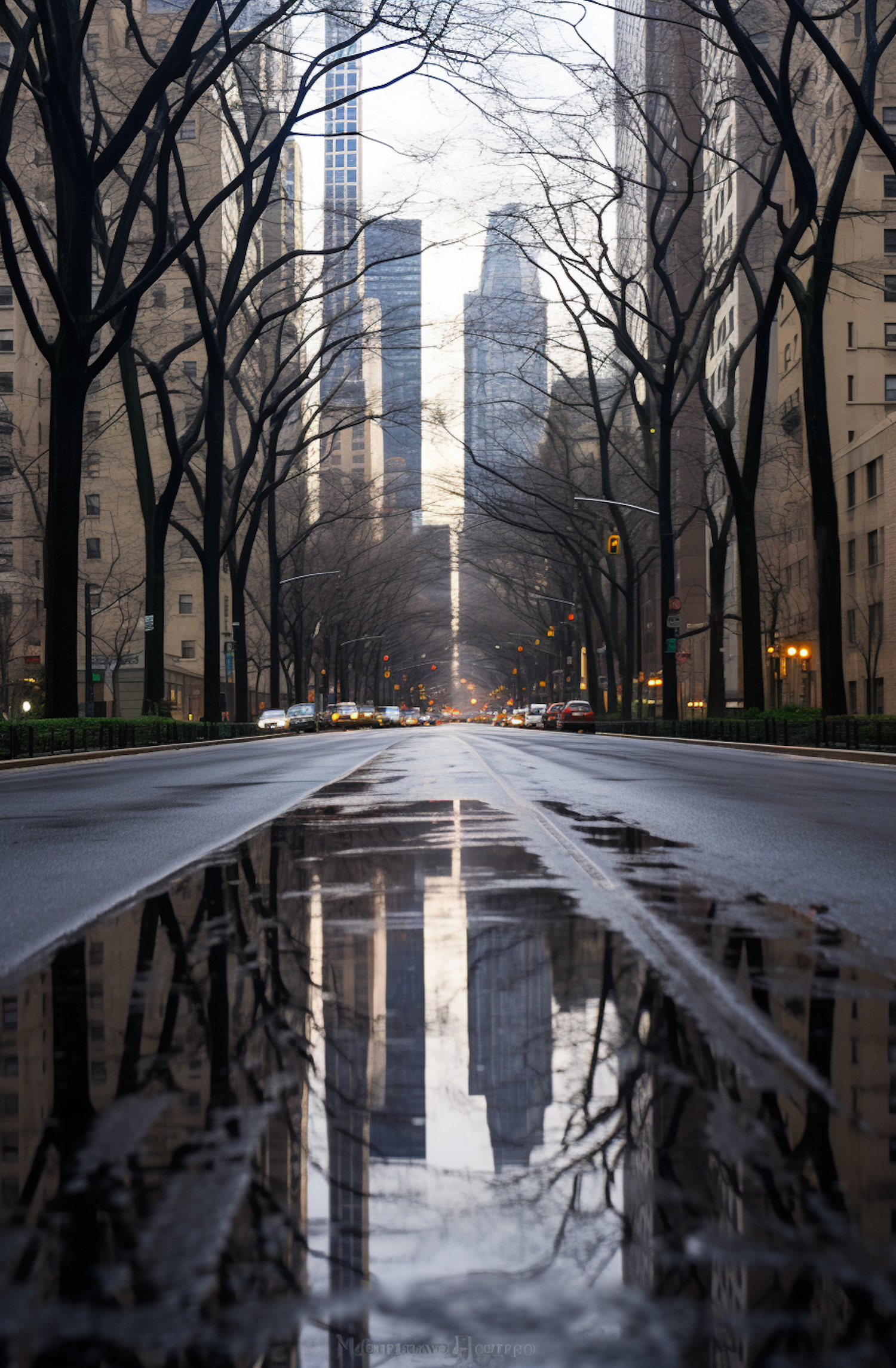 Reflections of a Rainy Urban Twilight