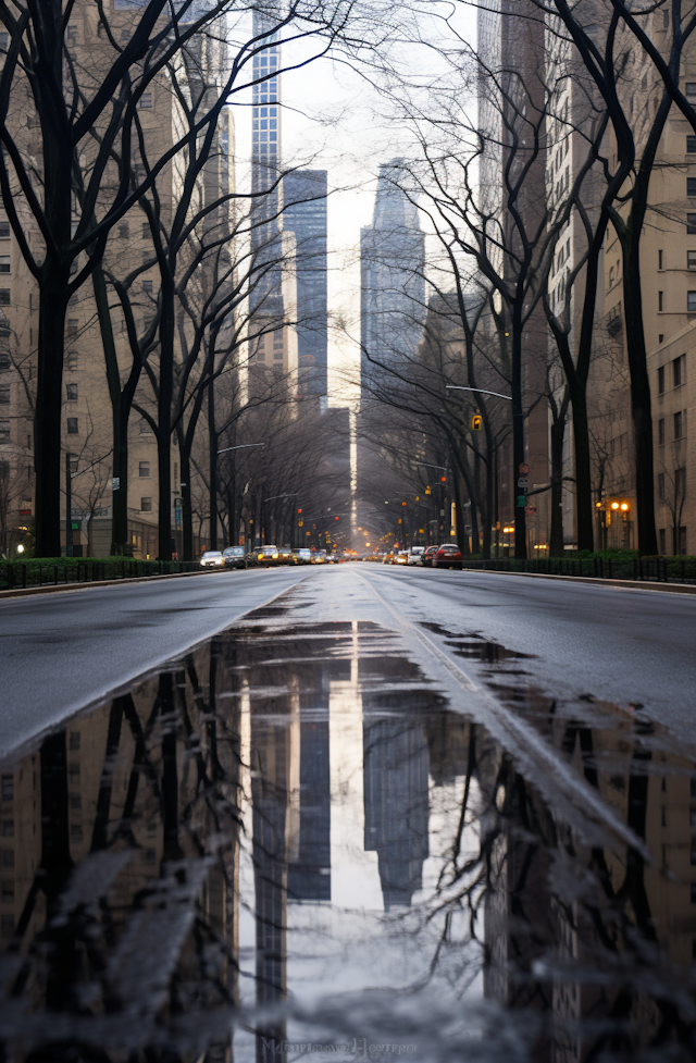 Reflections of a Rainy Urban Twilight