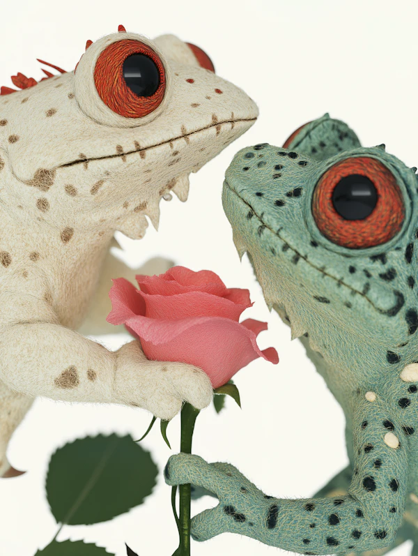 Whimsical Frog Creatures with Rose