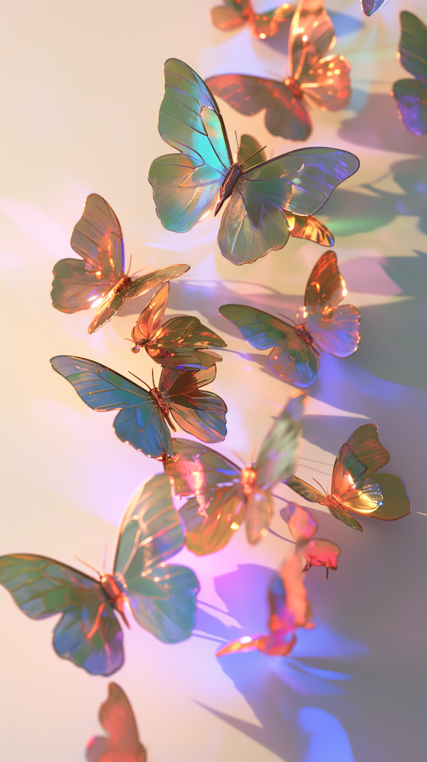 Iridescent Butterflies in Flight