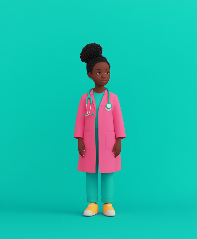 Stylized 3D Illustration of Young African Girl in Medical Role