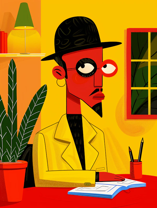 Contemplative Portrait with Bold Colors