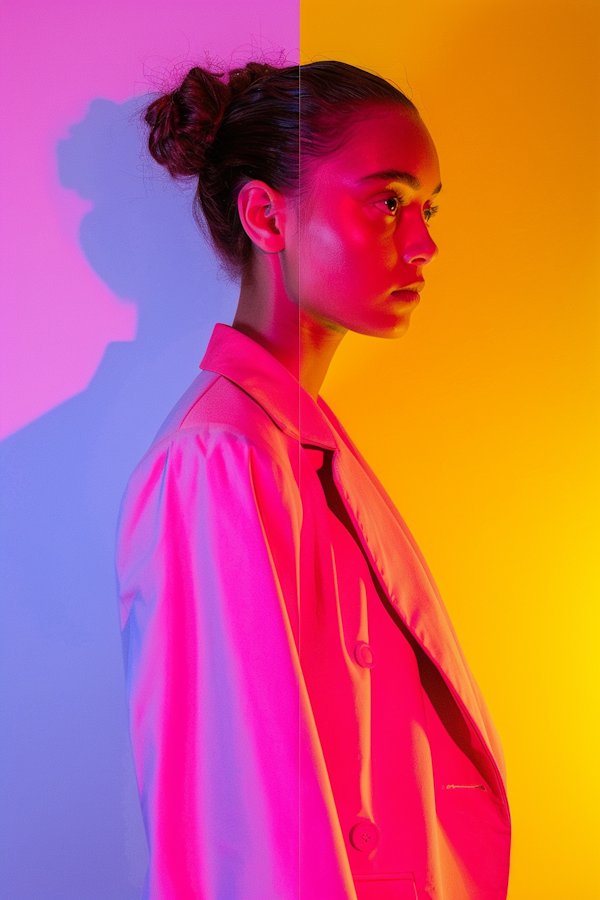 Split-Color Portrait of Young Woman