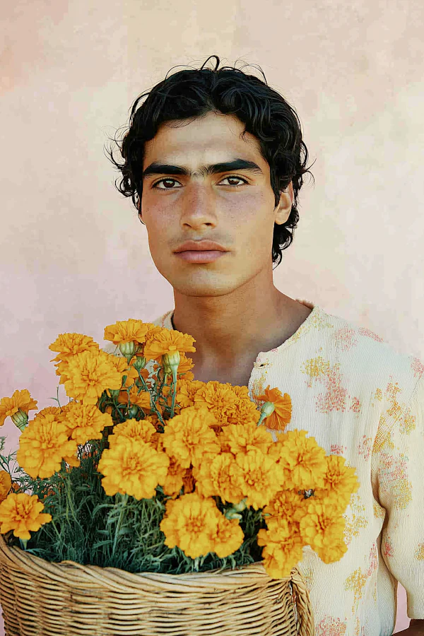 Man with Marigold Basket