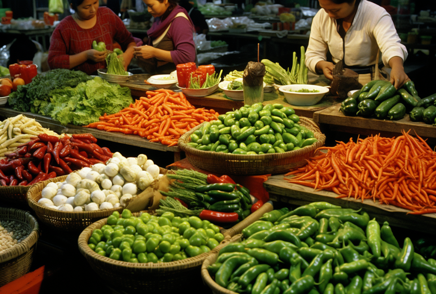 Bustling Traditional Vegetable Bazaar