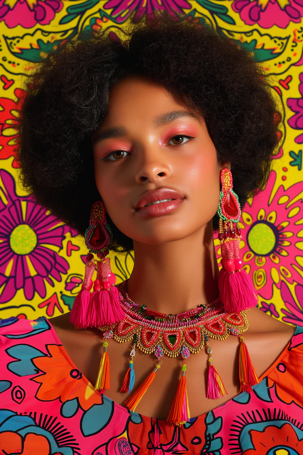 Portrait of a Fashionable Young Woman with Vibrant Attire
