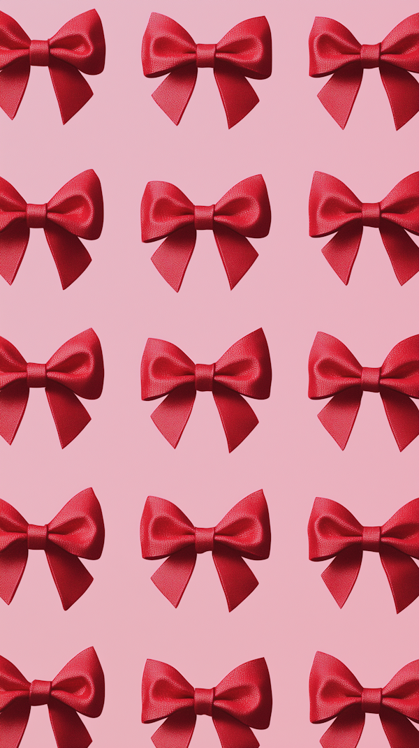 Red Bows on Pink Background