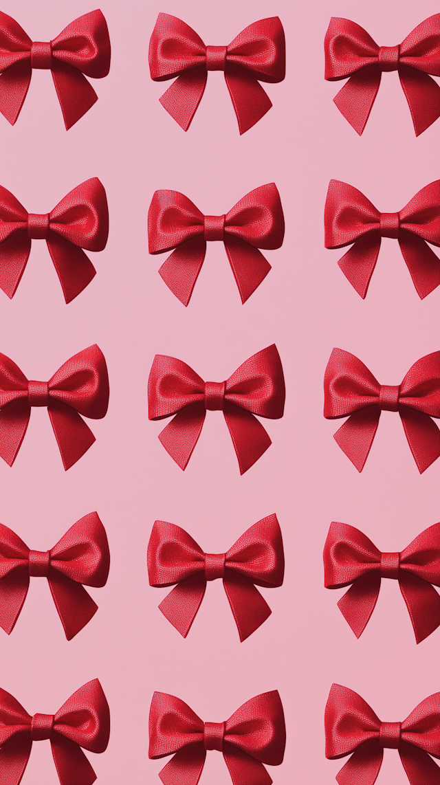 Red Bows on Pink Background