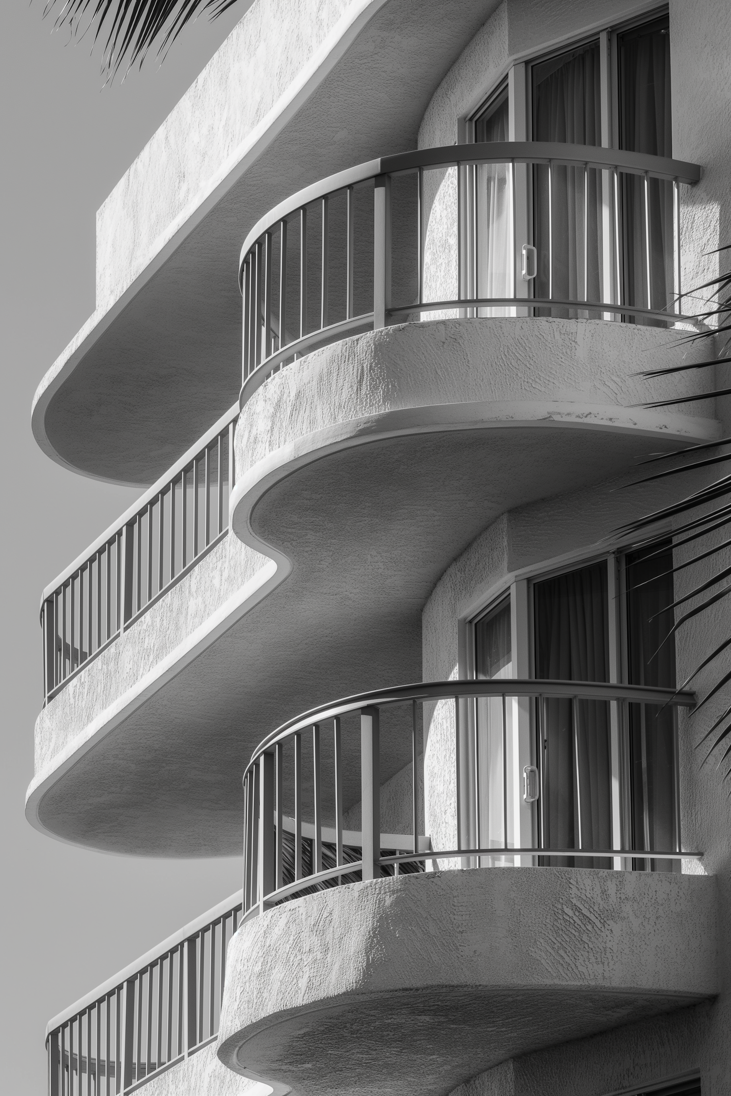 Modern Building with Curved Balconies in Black and White