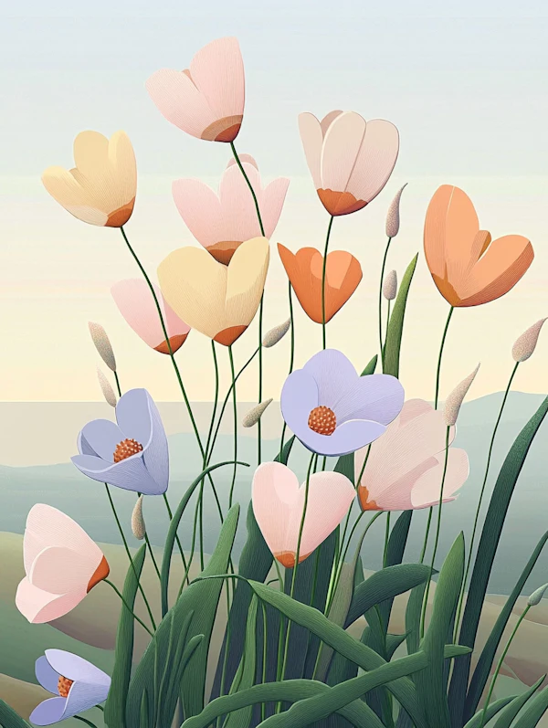 Stylized Flowers with Gradient Background