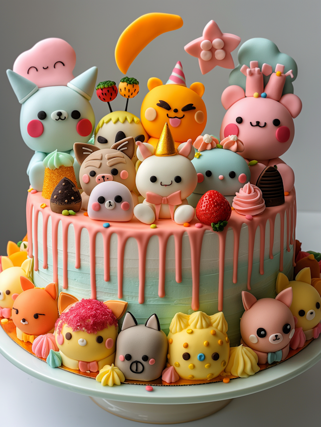 Colorful Animal-Themed Celebration Cake