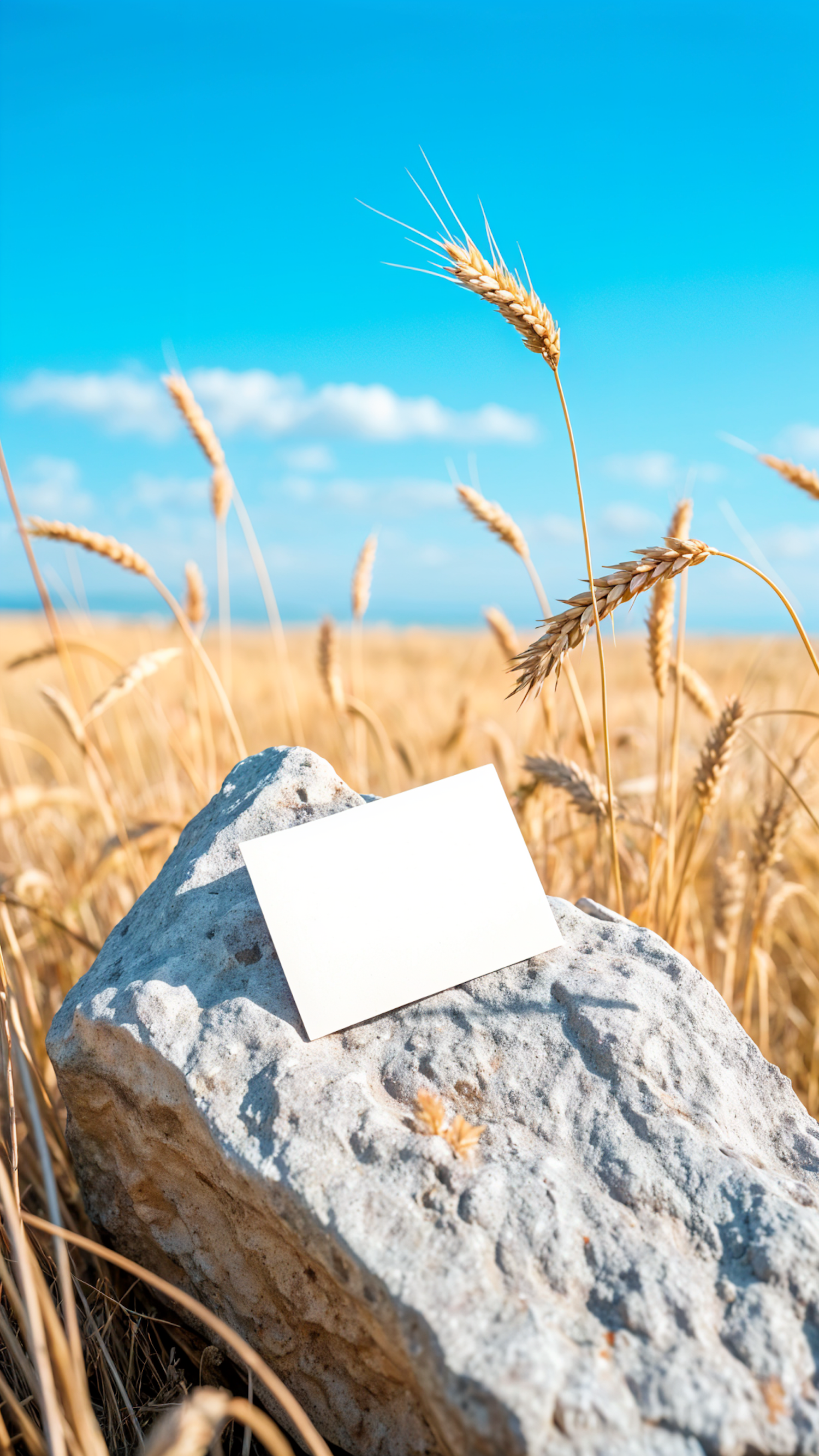 Serene Rural Scene with Rock and Wheat