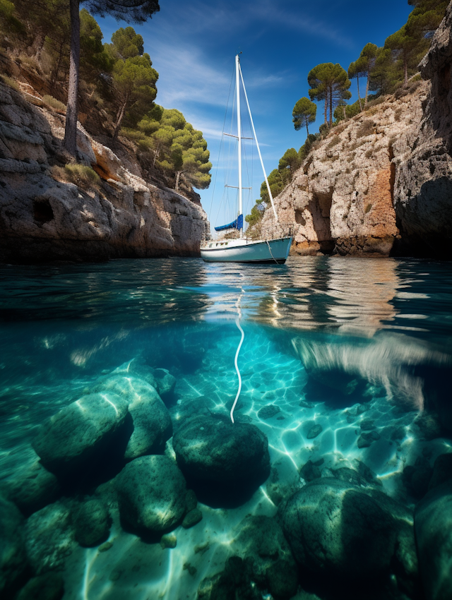 Serene Cove: The Crystal Water Sailboat