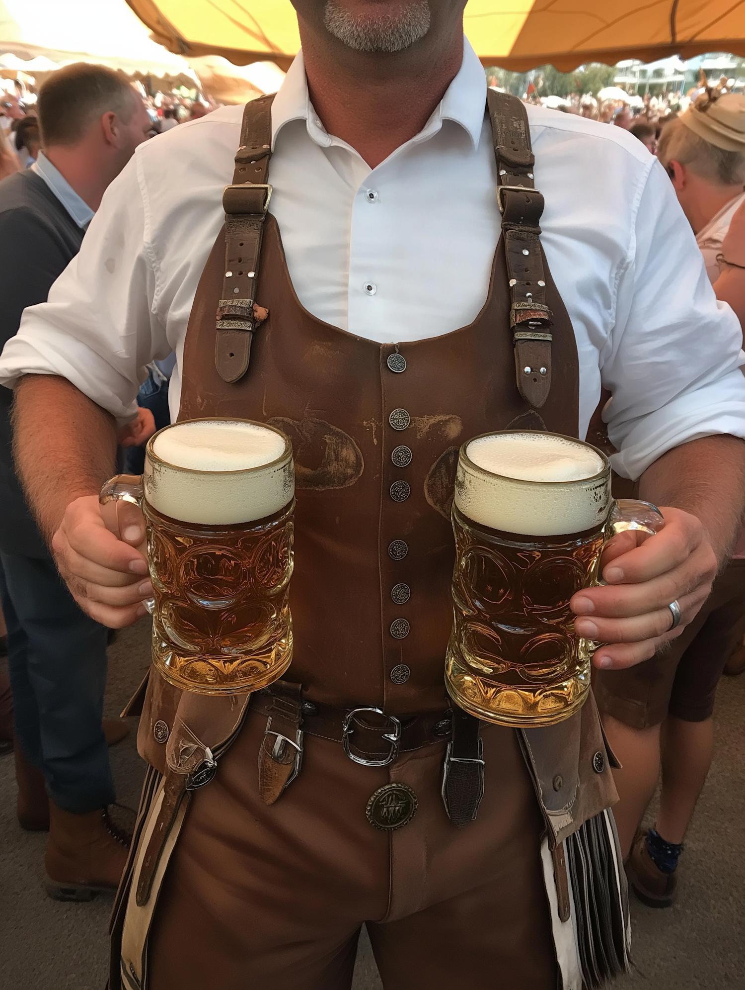 Man in Traditional Bavarian Attire at Beer Festival