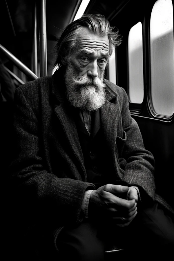 Contemplative Elderly Man in Subway