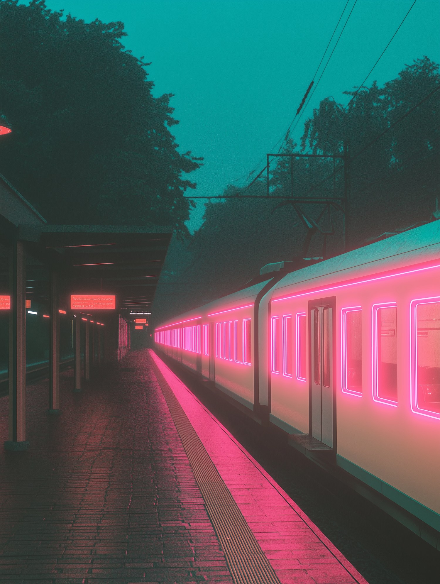 Neon Train Station at Night