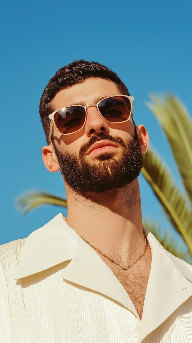 Stylish Man in Tropical Setting